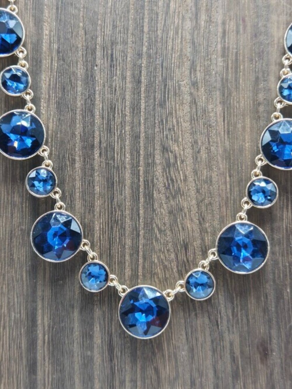 Modern Blue Rhinestone Necklace Gold Tone Adjustable Statement Costume Fashion